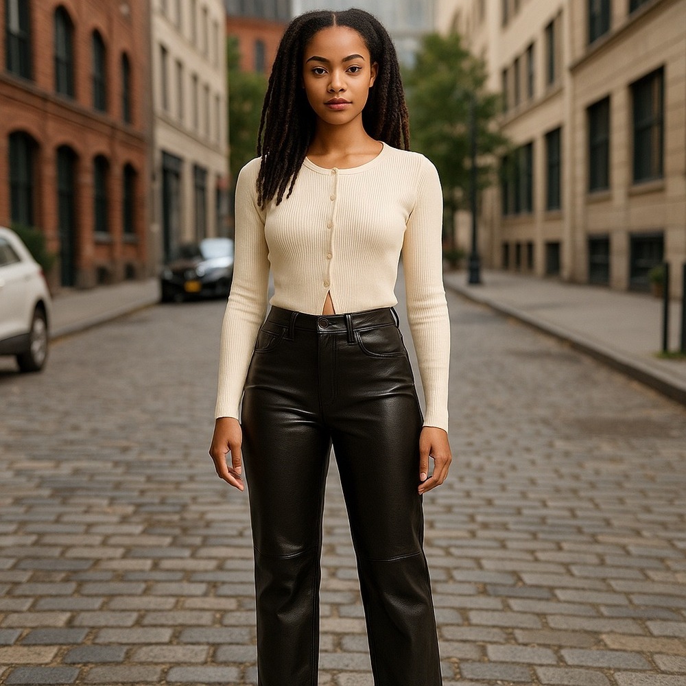 Abercombie & Fitch The 90's Curve Love Vegan Leather Ankle Straight Pant 29 NWOT